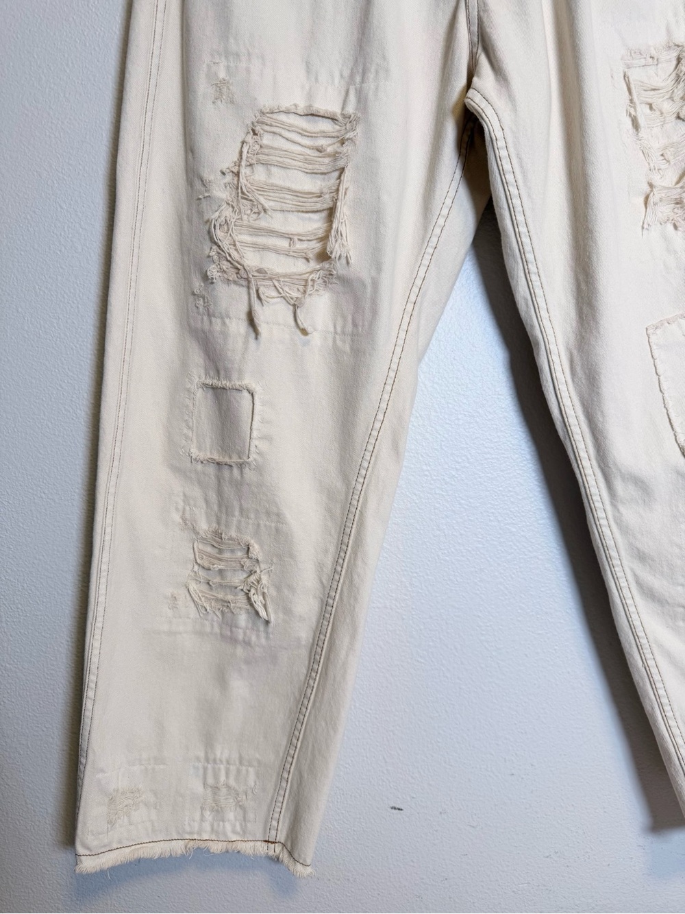 Magnolia Pearl Cotton Miner Denim pants distressed cream adjustable waist - Picture 4 of 16